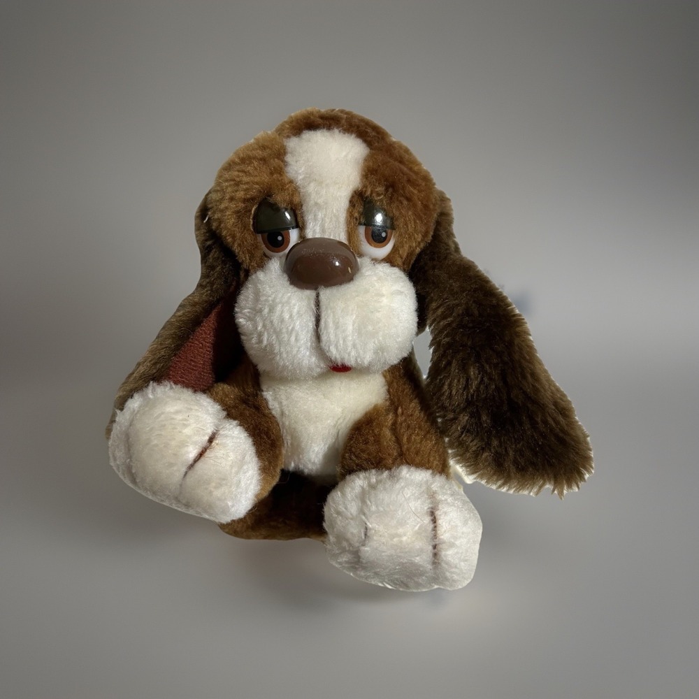 Russ Berrie & Co Baxter Basset Hound Stuffed Plush Dog Sad Eyes Vintage 7" Korea